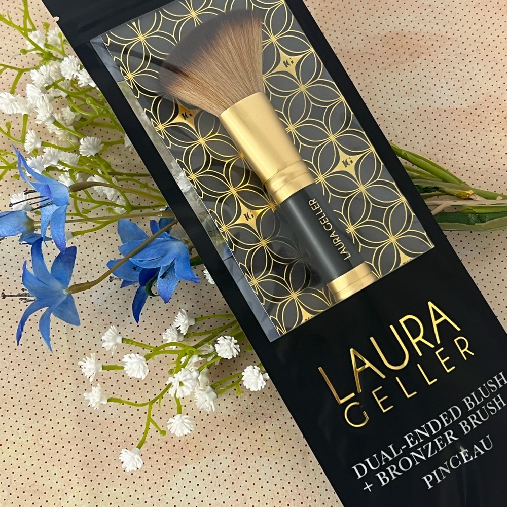 Laura Geller Dual-Ended Blush and Bronzer Brush Gold and Black New in Pa…
